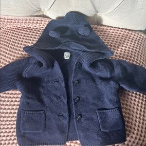GAP Dark Blue Kids Button-Up 100% cotton Hooded sweater with bear ears